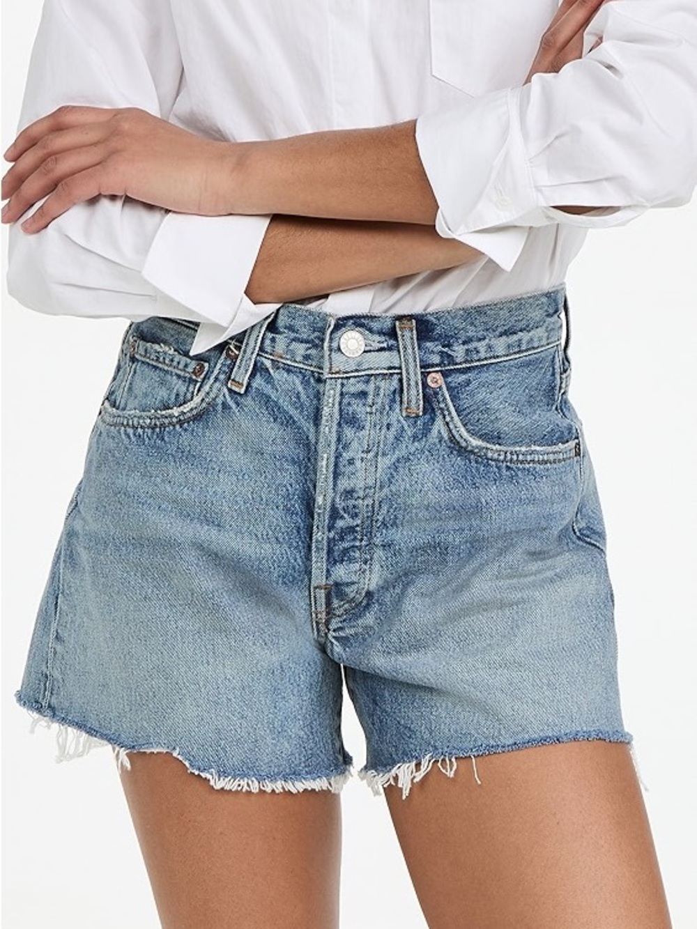 AGOLDE Light Blue High-Rise Denim Shorts